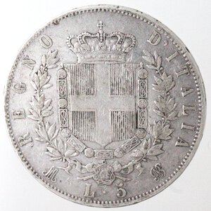 reverse: Vittorio Emanuele II. 1861-1878. 5 Lire 1873 Milano. Ag.