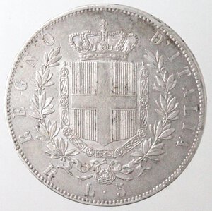 reverse: Vittorio Emanuele II. 1861-1878. 5 lire 1876. Ag.