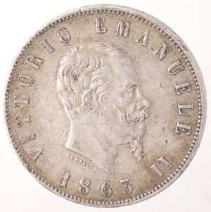 obverse: Vittorio Emanuele II. 1861-1878. 2 lire 1863 Napoli Stemma. Ag. 