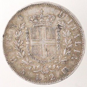 reverse: Vittorio Emanuele II. 1861-1878. 2 lire 1863 Napoli Stemma. Ag. 