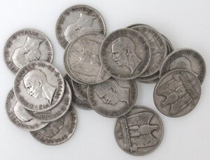 obverse: Vittorio Emanuele III. 1900-1943. Lotto di 20 pezzi da 5 lire 1927 Aquilino. Ag. 