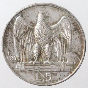 reverse: Vittorio Emanuele III. 1900-1943. 5 lire 1930. Ag.