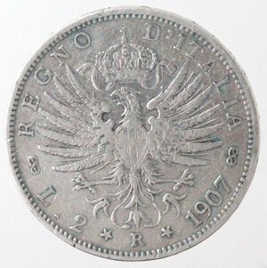 reverse: Vittorio Emanuele III. 1900-1943. 2 Lire 1907 Aquila sabauda. Ag. 