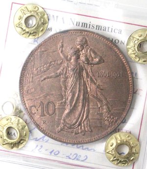 reverse: Vittorio Emanuele III. 1900-1943. 10 Centesimi 1911 Cinquantenario. Ae.