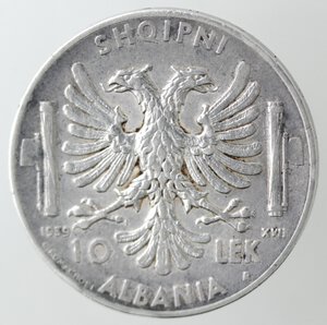 reverse: Vittorio Emanuele III. Albania. 1939-1943. 10 lek 1939 XVII. Ag. 