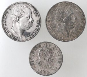 obverse: Lotto di tre falsi d epoca. 2 Lire 1887, 2 Lire 1898 e 1 Lire 1863 M. MB. 