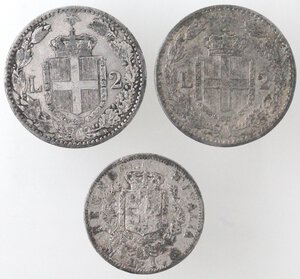 reverse: Lotto di tre falsi d epoca. 2 Lire 1887, 2 Lire 1898 e 1 Lire 1863 M. MB. 