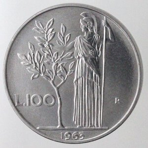 reverse: Repubblica Italiana. 100 lire 1963. Ac. 