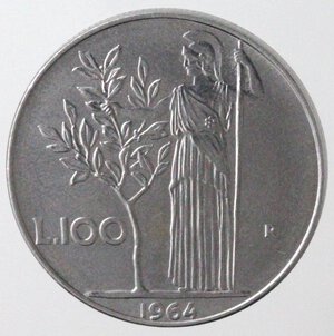 reverse: Repubblica Italiana. 100 lire 1964. Ac.