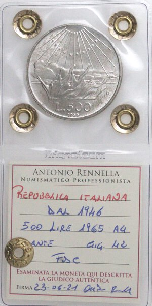 reverse: Repubblica Italiana. 500 Lire 1965 Dante. Ag. 