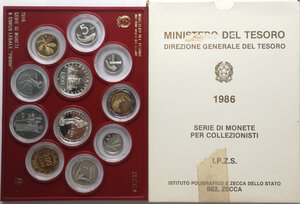 obverse: Repubblica Italiana. Serie Divisionale 1986. 11 valori con 500 lire e 500 Lire Donatello. Ag.