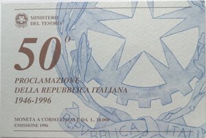 obverse: Repubblica Italiana. 10000 Lire. Proclamazione Repubblica italiana 1996. Ag.