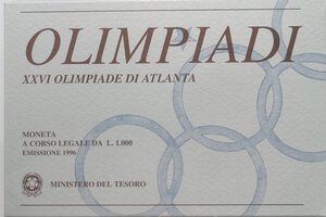obverse: Repubblica Italiana. 1000 Lire. Olimpiade di Atlanta 1996. Ag. 