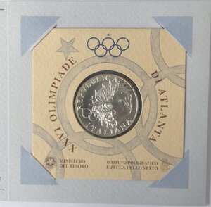 reverse: Repubblica Italiana. 1000 Lire. Olimpiade di Atlanta 1996. Ag. 