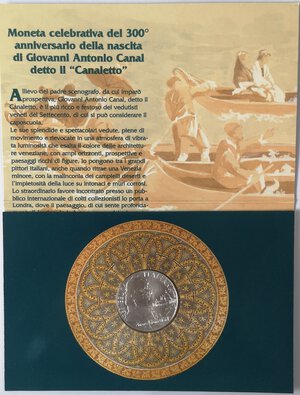 obverse: Repubblica Italiana. 5000 Lire 1997. 300° Anniversario della nascita di Canaletto. Ag. 