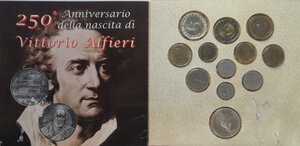obverse: Repubblica Italiana. Serie divisionale 1999. 12 valori con 500 lire e 1000 Lire Alfieri. Ag. 
