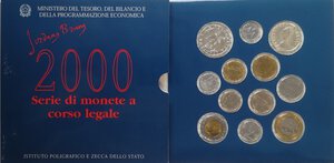 obverse: Repubblica Italiana. Serie divisionale 2000. 12 valori con 500 lire e 1000 Lire Giordano Bruno. Ag. 