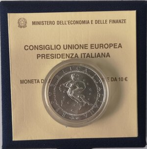 obverse: Repubblica Italiana. 10 Euro 2003. Presidenza Italiana Unione Europea. Ag. 