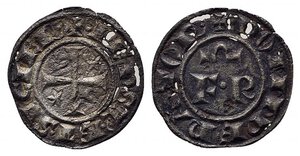 obverse: BRINDISI o MESSINA. Federico II (1197-1250). Denaro Mi (0,47 g). FR  nel campo - R/croce patente con stelle nel 2° e 3° quarto. Sp.144. qBB