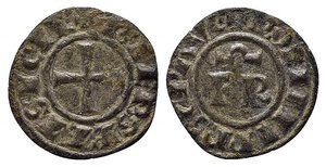obverse: BRINDISI o MESSINA. Federico II (1197-1250). Denaro Mi (0,49 g). FR  nel campo - R/croce patente. Sp.146. BB