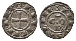 obverse: BRINDISI o MESSINA. Corrado I (1250-1254). Denaro Mi (0,65 g). Croce patente - R/C R O nel campo. Spahr 158. qSPL