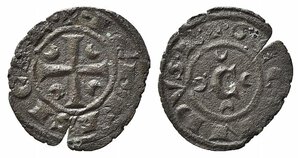 obverse: BRINDISI o MESSINA. Corrado II (1254-1258). Denaro Mi (0,64 g). Grande C tra crescenti lunari nel campo - R/croce patente con crescenti lunari nei quarti. Spahr 178. BB
