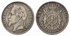 obverse: FRANCIA. Napoleone III. 5 Francs 1870 A. Ag (24,84 g). BB