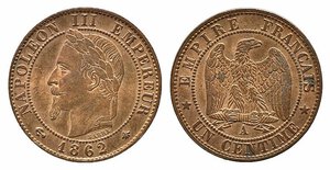 obverse: FRANCIA. Napoleone III. 1 centime 1862 A. FDC