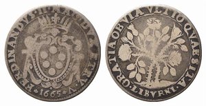 obverse: LIVORNO. Ferdinando II De  Medici (1621-1670). Quarto di pezza della rosa 1665. Ag (5,90 g). Stemma ovale - R/due piante di rose. MIR 63 R3; CNI 50/1. MB