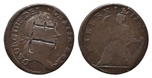obverse: GRAN BRETAGNA. IRLANDA. Giorgio I (1714-1727). 1/2 Penny 1723 raro. KM#117.4. incisione coeva MB.