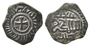 obverse: MESSINA. Ruggero II (1105-1154). Mezzo follaro AE (0,94 g). Sp. 80. SPL