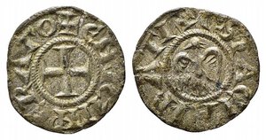 obverse: MESSINA. Enrico VI (1194-1197). Denaro (con aquila) a nome di Enrico e Costanza Mi (0,80 g). Sp. 26 - R. BB-SPL