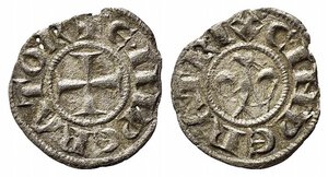 obverse: MESSINA. Enrico VI (1194-1197). Denaro (con aquila) a nome di Enrico e Costanza Mi (0,55 g). Sp. 27-28. BB-SPL