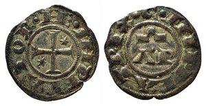 obverse: MESSINA. Enrico VI (1194-1197). Denaro (con A P) a nome di Enrico e Costanza Mi (0,85 g). Sp. 30. qSPL