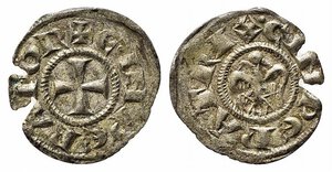 obverse: MESSINA. Enrico VI (1194-1197). Mezzo denaro (con Aquila) a nome di Enrico e Costanza Mi (0,32 g). Sp. 31 - R. qSPL