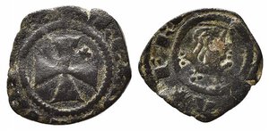 obverse: MESSINA. Federico III (1296-1337). Denaro Mi (0,64 g). Testa coronata a sinistra - R/croce patente, crocetta nel 2° quarto. Spahr 39. BB