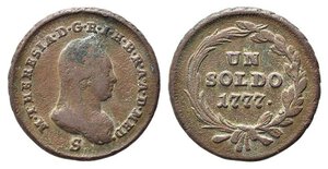 obverse: MILANO. Maria Teresa (1740-1780). Un soldo 1777 S (Schmollnitz). Cu (8,40 g). BB+