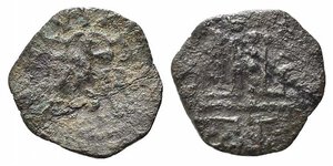 obverse: MILETO. Ruggero I (1085-1101). Follaro AE (2,75 g). Croce gemmata con RO GE CO ME negli angoli - R/ Grande T e sopra globetto. MEC 14, 88. MB
