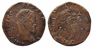 obverse: NAPOLI. Filippo II (1554-1598). Tornese 1577-1579 Cu (7,61 g). Magliocca 113 R3. BB+