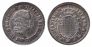 obverse: NAPOLI. Ferdinando I di Borbone (1816-1825).10 grana 1818 Ag (2.33 g). Magliocca 449. BB+/qSPL