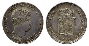 obverse: NAPOLI. Ferdinando II di Borbone (1830-1859). Carlino da 10 Grana 1854 Ag (2,28 g). Magliocca 630 R3. BB+/qSPL