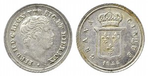 obverse: NAPOLI. Ferdinando II di Borbone (1830-1859). 5 grana 1844 contorno rigato. Ag 1,18 g). Magliocca 658/a. SPL