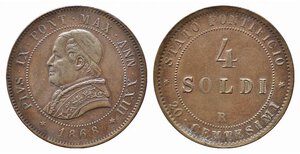 obverse: ROMA. Pio IX (1846-1870). 4 soldi 1868 anno XXIII. BB