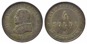 obverse: ROMA. Pio IX (1846-1870). 4 soldi 1866 anno XXI. BB
