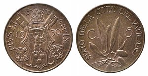 obverse: ROMA. Pio XI (1929-1938). 5 centesimi 1930. FDC
