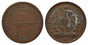 obverse: ROMA. Seconda Repubblica Romana (1848-1849). 3 Baiocchi. 1849. BB