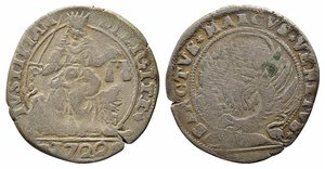 obverse: VENEZIA. Monetazione anonima (Decreto 1722). Lirazza da 30 soldi 1722 Ag (6,80 g). Paolucci 744; Montenegro 37. MB