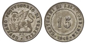 obverse: VENEZIA. Governo Provvisorio. 15 centesimi 1848. BB-SPL