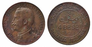 obverse: Vittorio Emanuele III (1900-1943). Somalia Italiana (1909-1925). 4 Bese 1923. Gigante 20 NC. BB+