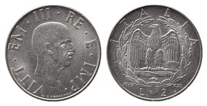 obverse: Vittorio Emanuele III (1900-1943). 2 lire 1943 serie Impero. Gigante 124 rara. SPL+